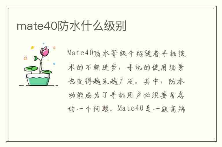 mate40防水什么级别(华为mate40掉水里了有影响吗)